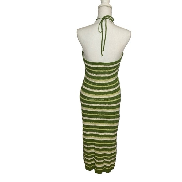 Sincerely Jules Cream & Green Striped Knit‎ Halter Maxi Dress - Picture 5 of 7